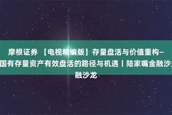 摩根证券 【电视精编版】存量盘活与价值重构——国有存量资产有效盘活的路径与机遇丨陆家嘴金融沙龙
